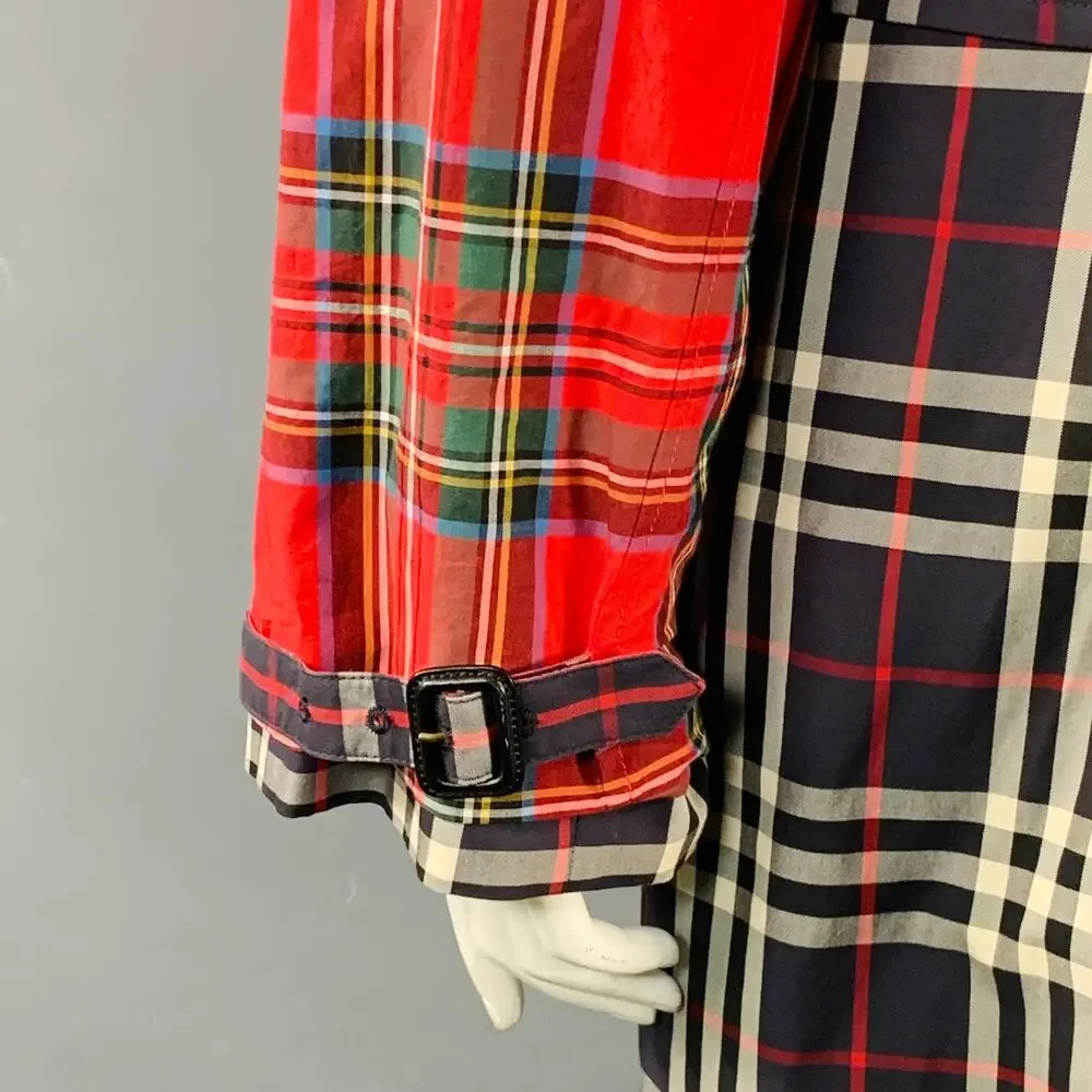 BURBERRY Size L Multi Color Cotton Plaid Belted Trench Coat - Picture 6 of 12